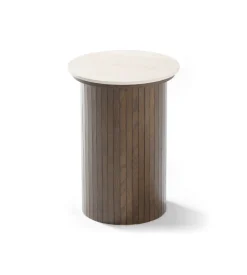 Enzo sidebord i stenbordplade med røget eg lamelfod Ø40 cm