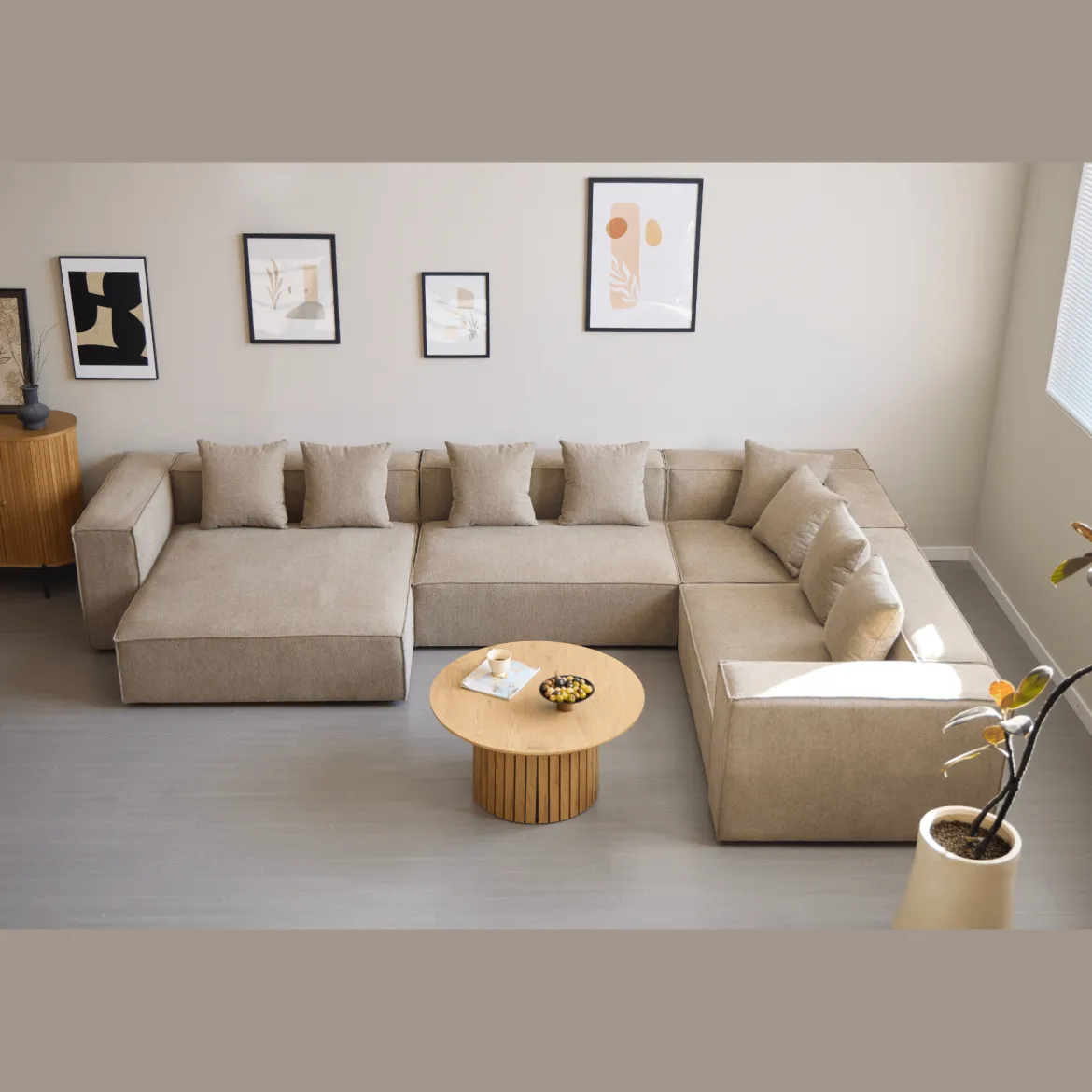 Hailey - U-sofa modulsofa i sand med 4 moduler - Venstrevendt chaiselong L: 368 X D: 247 X H: 65 cm