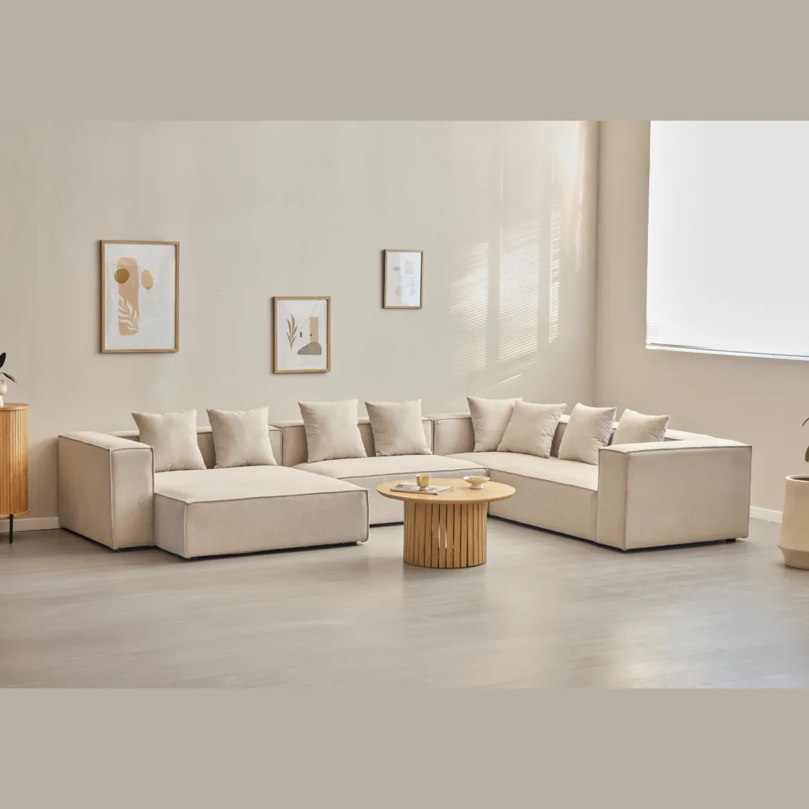 Hailey - U-sofa modulsofa i beige med 4 moduler - Venstrevendt chaiselong L: 368 X D: 247 X H: 65 cm