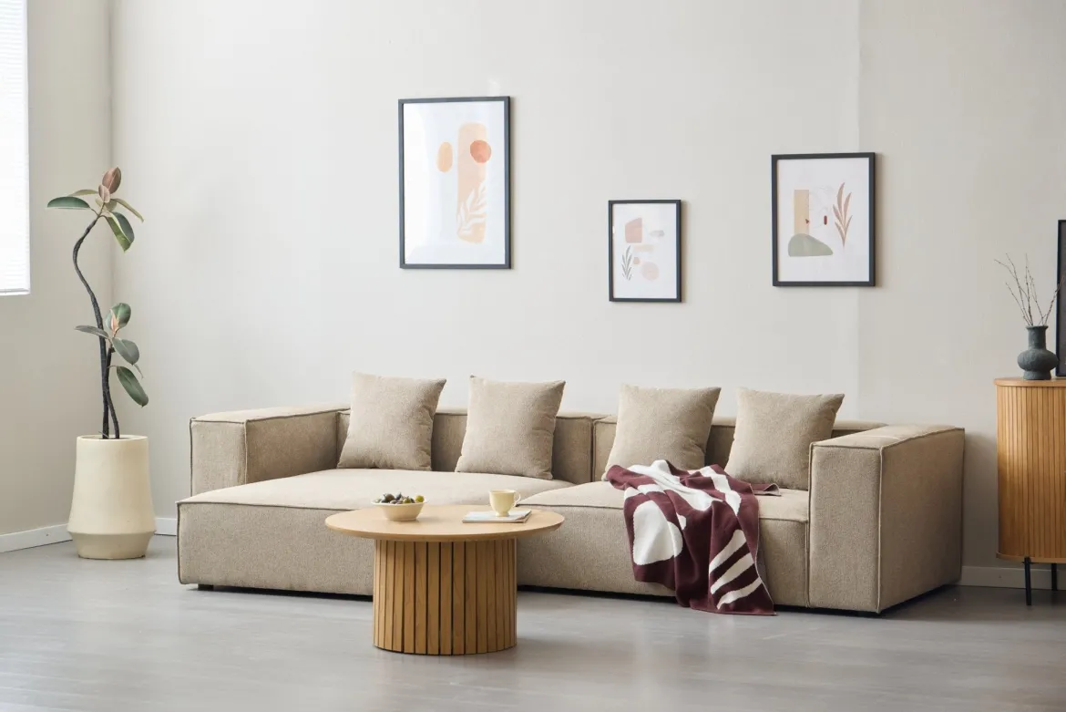 Hailey modul med halvt ryglæne venstrevendt i sand L:148 x D: 100 x H: 65 cm