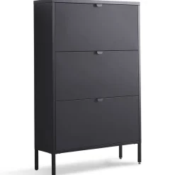 Herman Skoskab - Sort metal med 3 rum - 80x26x125 cm