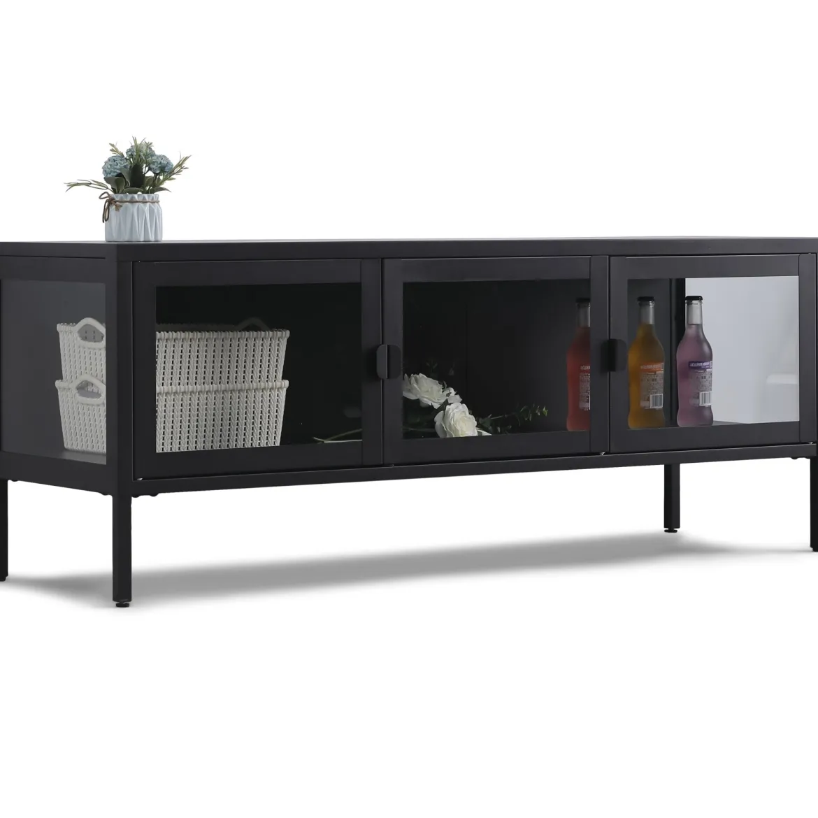 Herman TV bord - Sort metal/glas - 130x40x50 cm