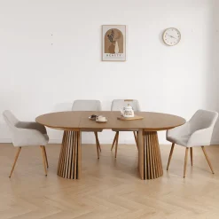 Jenna spisebordstol - beige tekstil med egelook