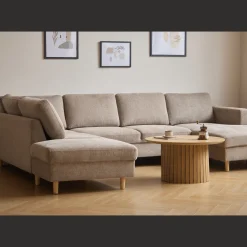 Jennifer højrevendt u-sofa i sand med chaiselong - L: 300 x D: 208 x H: 82 cm