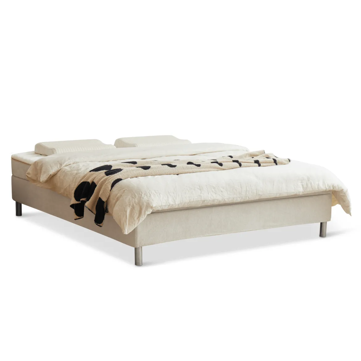 Kontinentalseng i beige 180x200 cm med 4 cm topmadras i PU-skum inkl. chrome ben