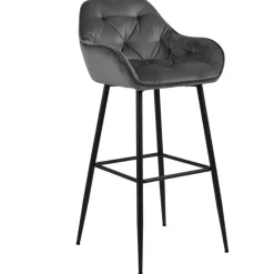 Mario barstol med ryglæn - Grå velour 65 cm