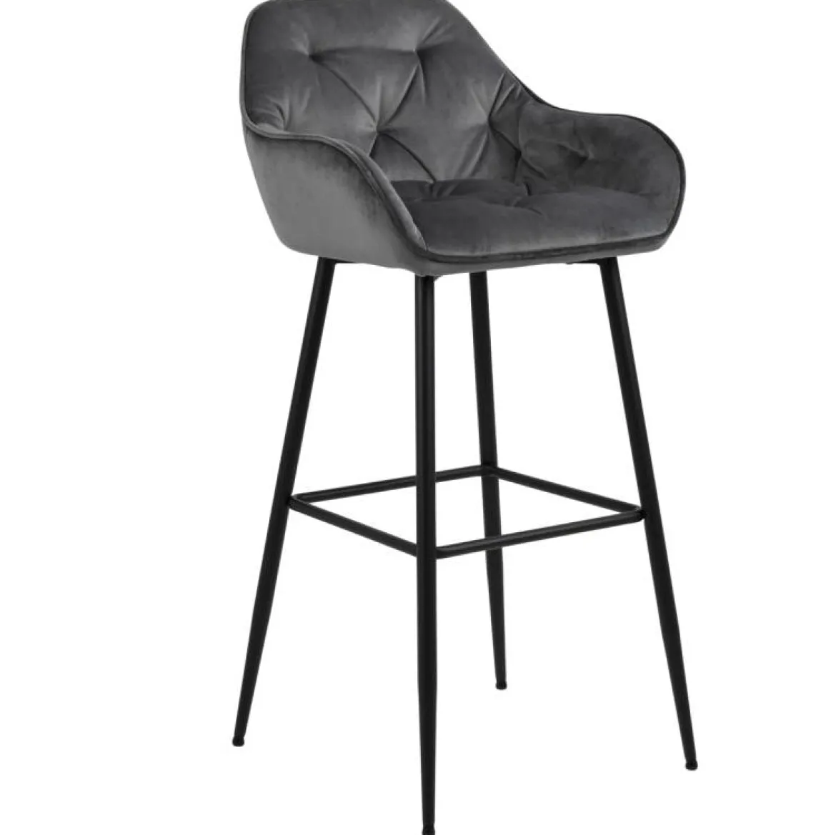 Mario barstol med ryglæn - Grå velour 65 cm