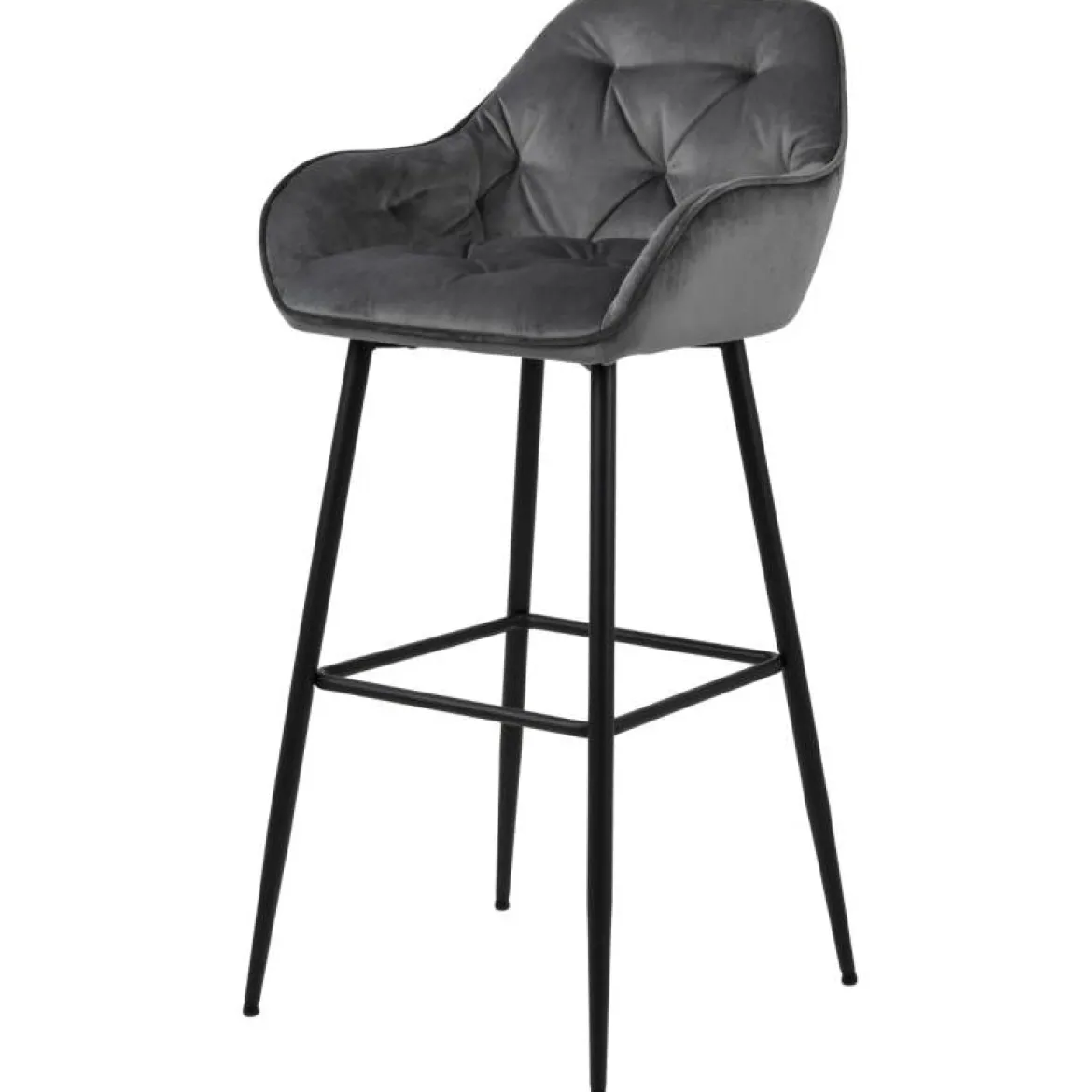 Mario barstol med ryglæn - Grå velour 65 cm