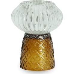 Nori glas fyrfadsstage amber/grå 13,5 cm