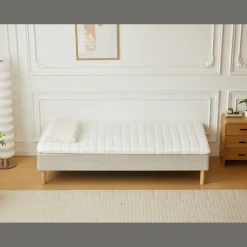 Premium boxmadras seng i beige med 90x200 cm med 7 cm topmadras i memoryskum ekskl. ben