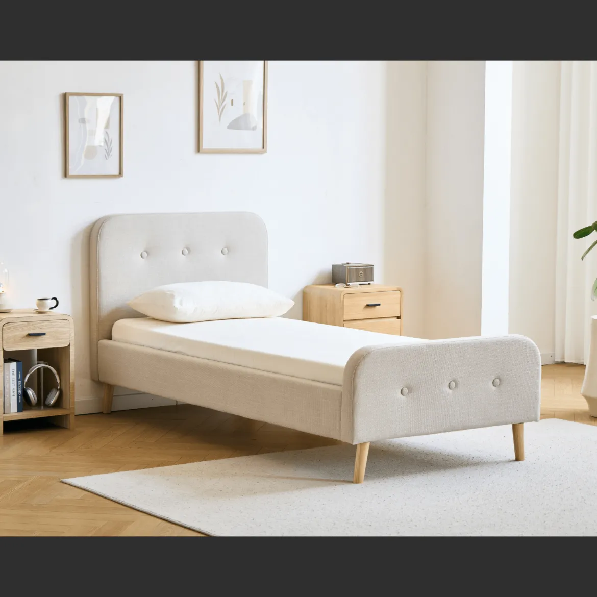 Premium Christian seng i beige 90x200 cm inkl. sengelameller og madrasser