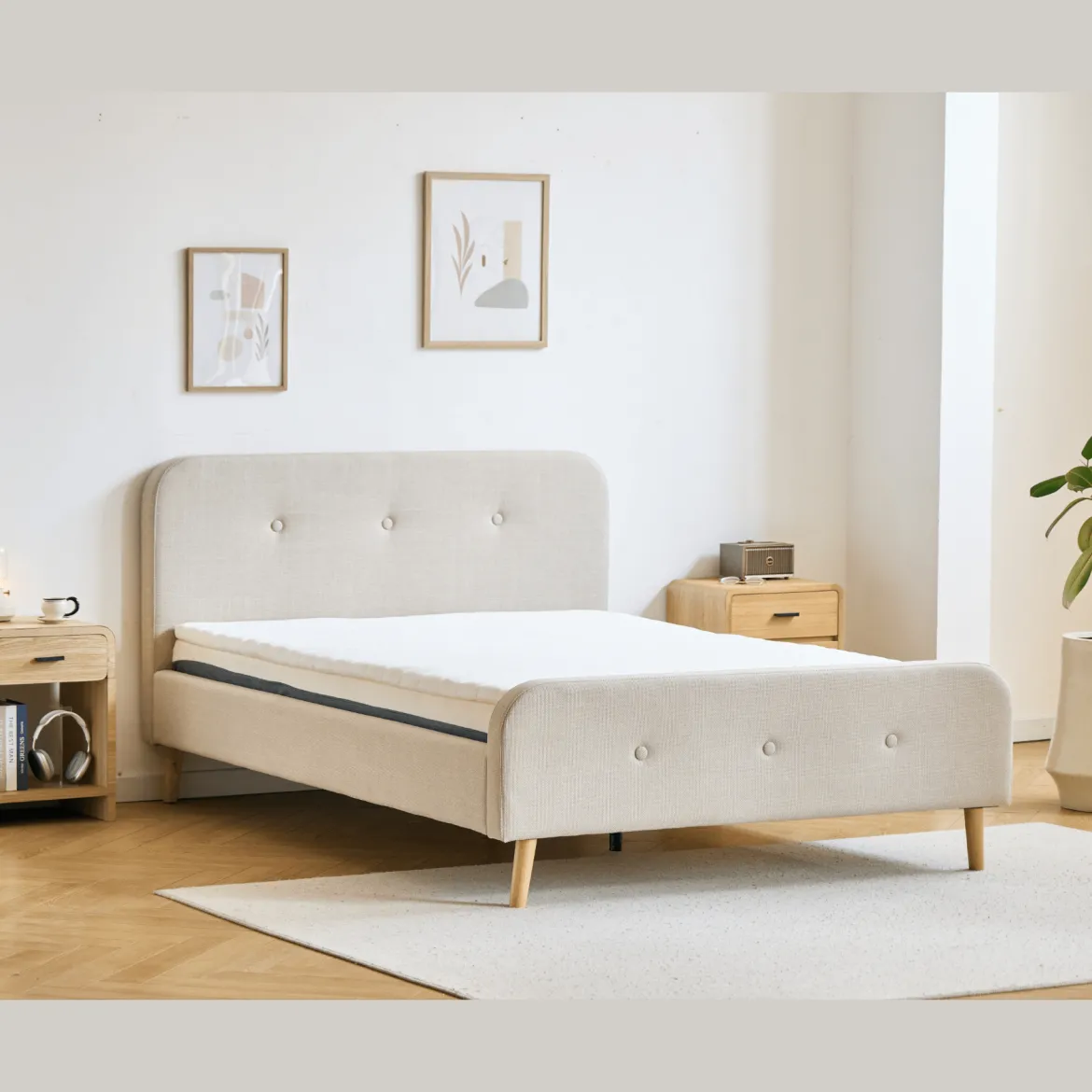 Premium Christian seng i beige 180x200 cm inkl. sengelameller og madrasser