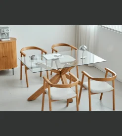 Sidney - Glas spisebord med ben i massiv egetræ 150x90 cm