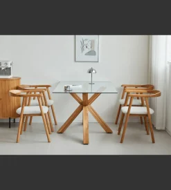 Sidney - Glas spisebord med ben i massiv egetræ 150x90 cm