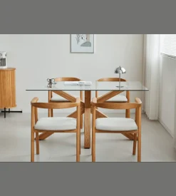 Sidney - Glas spisebord med ben i massiv egetræ 150x90 cm