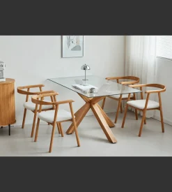 Sidney - Glas spisebord med ben i massiv egetræ 150x90 cm