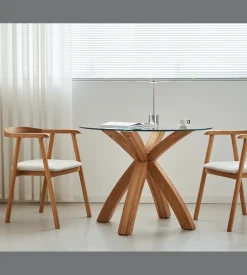 Sidney - Glas spisebord med ben i massiv egetræ Ø100 cm