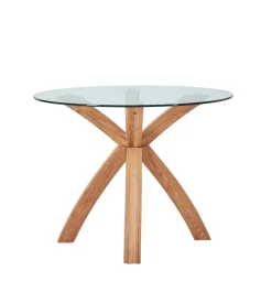 Sidney - Glas spisebord med ben i massiv egetræ Ø100 cm