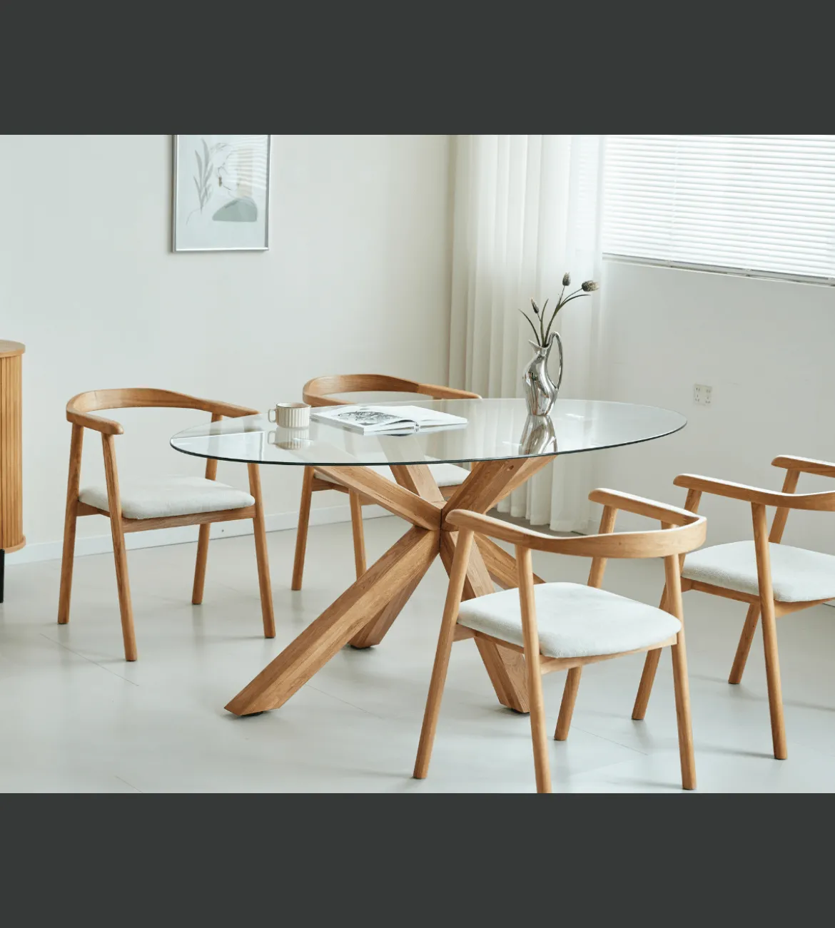 Sidney - Glas spisebord med ben i massiv egetræ 175x90 cm