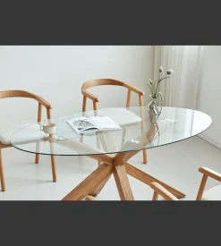 Sidney - Glas spisebord med ben i massiv egetræ 175x90 cm