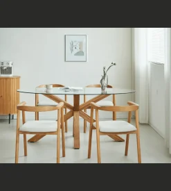 Sidney - Glas spisebord med ben i massiv egetræ 175x90 cm