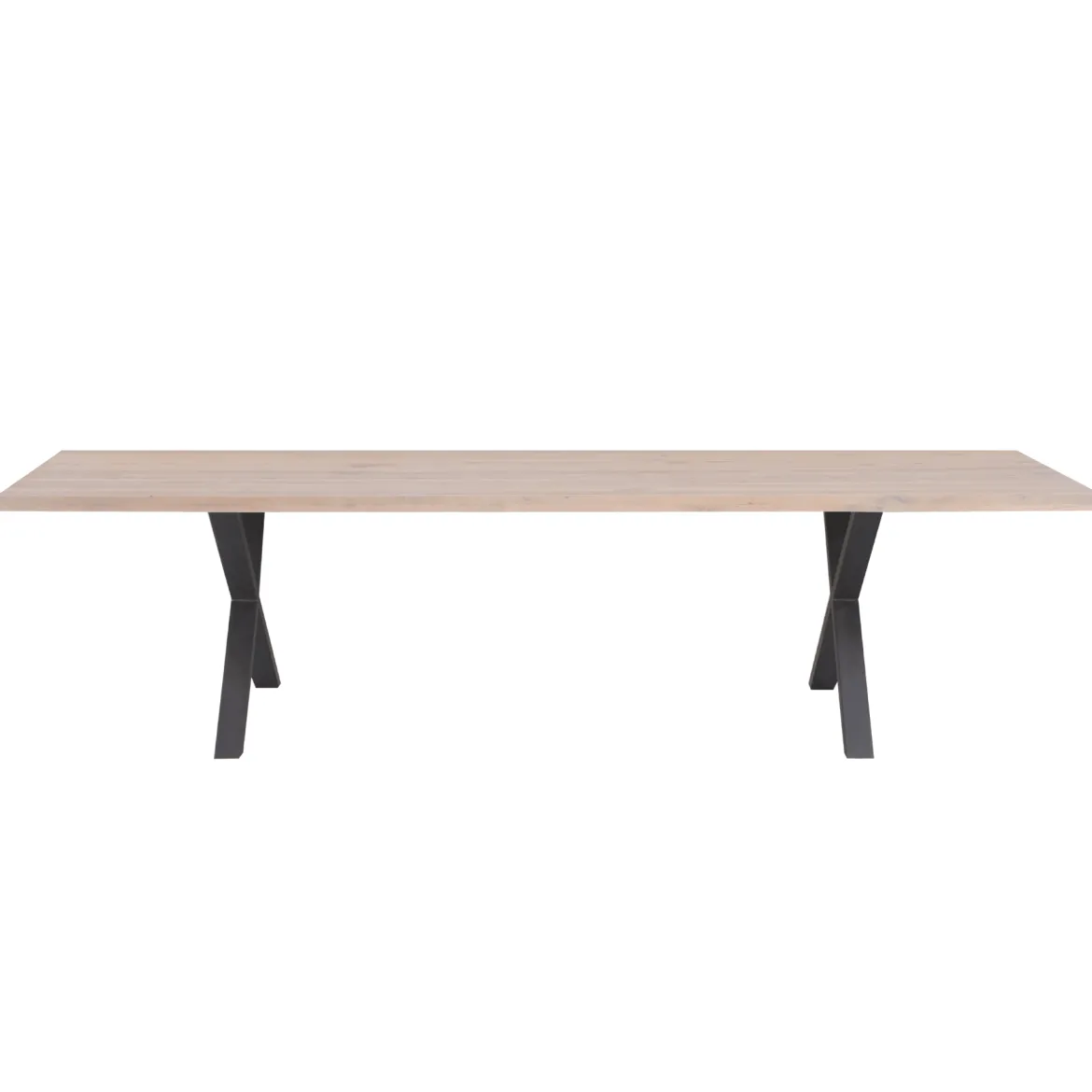 Susan plankebord - 300x95 cm - i hvidolieret eg med krydsben - (Forberedt til tillægsplader)