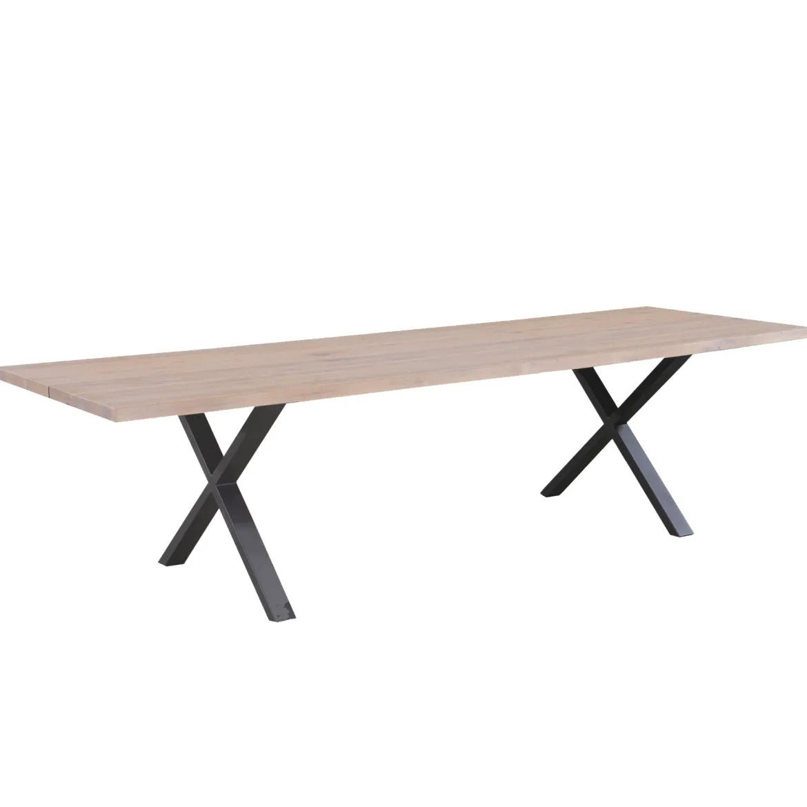 Susan plankebord - 300x95 cm - i hvidolieret eg med krydsben - (Forberedt til tillægsplader)