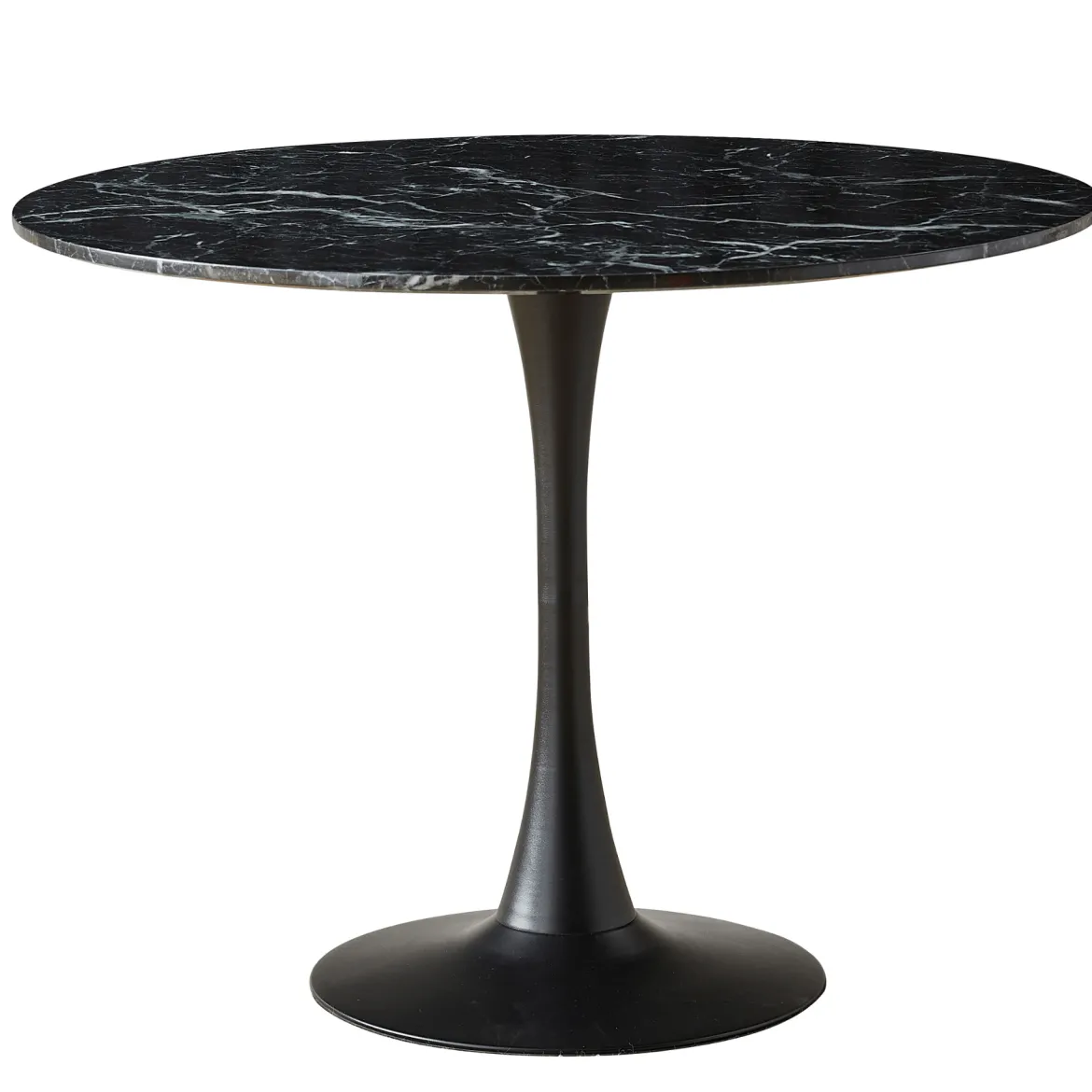 Zander - Rundt sort marmor-look spisebord med trompetfod - Ø100 cm